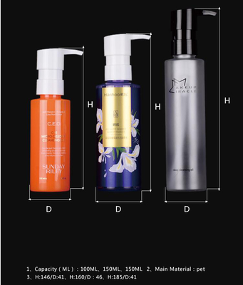 Botella de loción de plástico PET personalizada de 100 ml 130 ml 150 ml de capacidad para envases cosméticos