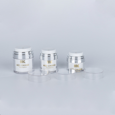 Cosméticos 15ml 30ml 50ml Jar sin aire Forma redonda Embalaje de plástico Impresión en pantalla Caja de cartón Contenedor cosmético