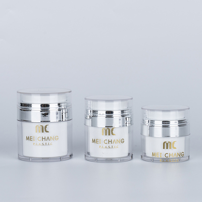 Cosméticos 15ml 30ml 50ml Jar sin aire Forma redonda Embalaje de plástico Impresión en pantalla Caja de cartón Contenedor cosmético