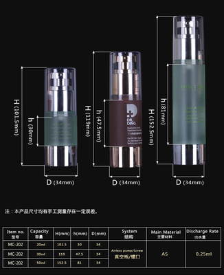 Diseño económico personalizado Botella sin aire de 30 ml para crema para ojos y material plástico